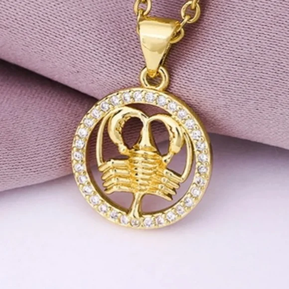 Cancer Zodiac Necklace Inlaid Zircon Gold Plated Stainless Steel - Picture 1 of 14